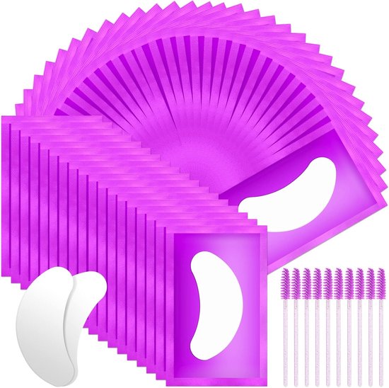 Ooggelpads, 50 Paar Wimperverlengingspads Pluisvrije Wimperpatches met 10 Wimperborstel, Onderooggelpads Premium Wimperpads voor Pro Salon en Individuele Wimperverlenging