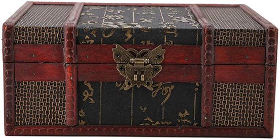 Opbergdoos van hout, 23 x 16 x 10 cm, vintage antieke schatkist, doos