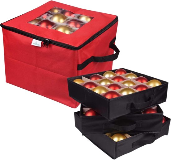 Opbergdoos voor kerstversiering, organizer voor maximaal 48 kerstballen met 3 aparte verwijderbare dienbladen, container heeft verdelers om boomornamenten voor de feestdagen te organiseren
