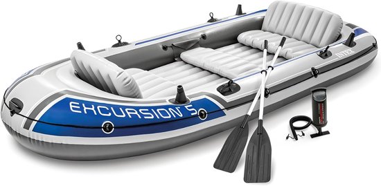 Opblaasbare Boot - Vriendenboot Roeiboot - Waterpret Vissen - Inclusief Roeren Pomp - 5 Personen 599 kg - Grijs Heide