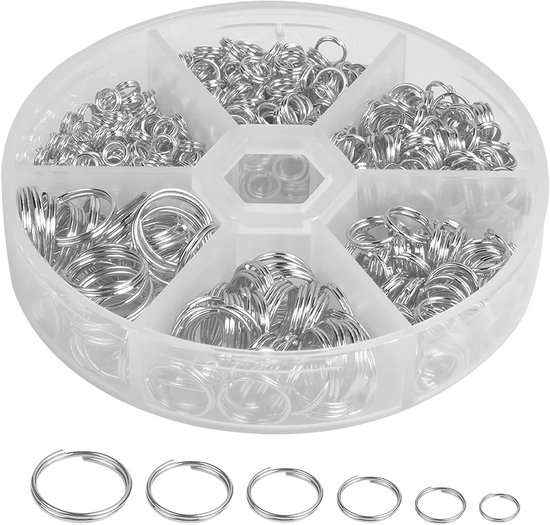 Open Bend Rings Set van 690 Stuks, Diverse Maten Splitringen en Kettingringen voor Sieraden, 4-12mm, Metaal en Zilver