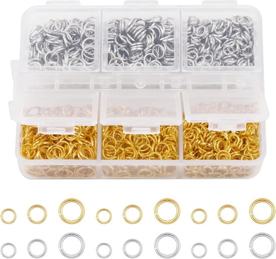 Open Jump Rings Set - 1800 Stuks in Diverse Maten van 4mm tot 6mm voor Sieraden Maken - Ideaal voor Verbinden en Creatieve Projecten in Goud en Zilver
