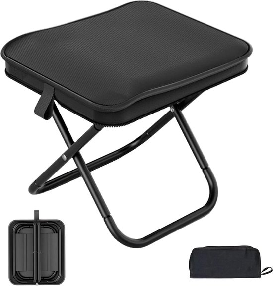 Opklapbare kruk - Visstoel - Campingkruk - Draagbaar en lichtgewicht met opbergtas - Maximaal draagvermogen 120 kg, perfect voor kamperen, wandelen, vissen, tuinieren, strand en barbecues (Zwart)
