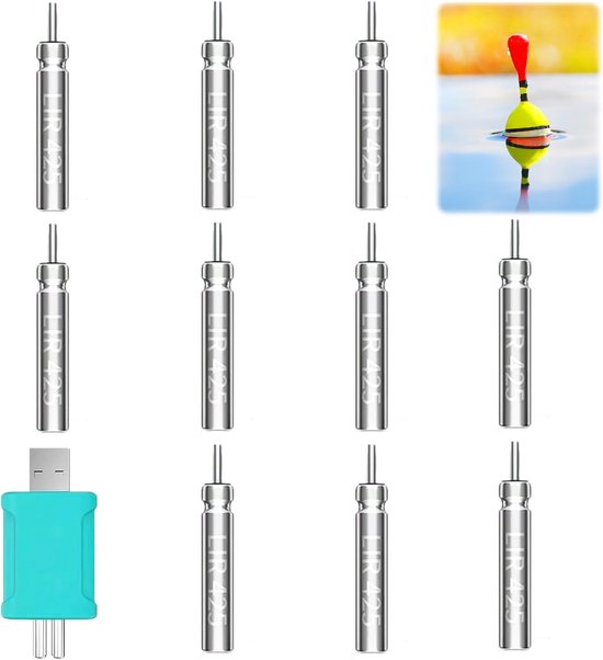 Oplaadbare CR425 batterijen voor LED-dobbers, 10 stuks met USB-oplader, geschikt voor visalarmen en lichtdobbers