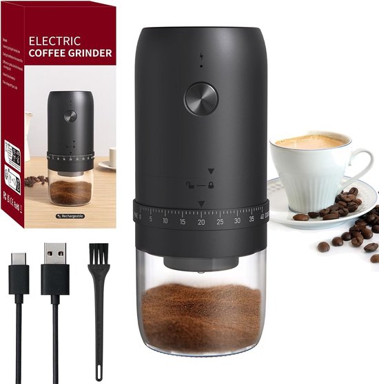 Oplaadbare Elektrische Koffiemolen met 40 Instelbare Maalniveaus, Keramische Molen en USB Voeding voor Thuis, Reizen en Kamperen