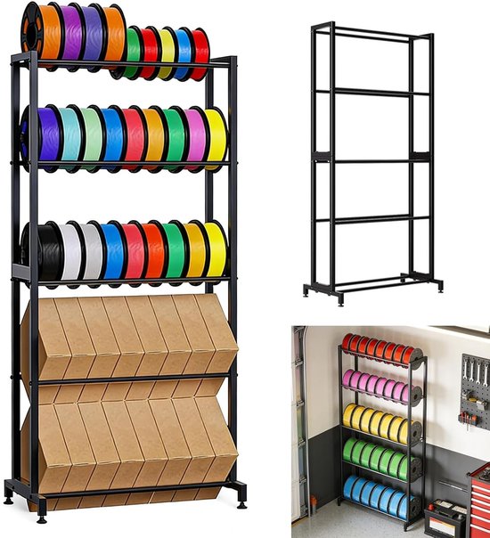Opslagrek voor 3D Printer Filament, 13x65x33cm met Ruime Compartimenten, Geschikt voor PLA/ABS/PETG/TPU/WOOD, Ideaal voor Print Studio en Werkplaats, Filament Spoelhouder