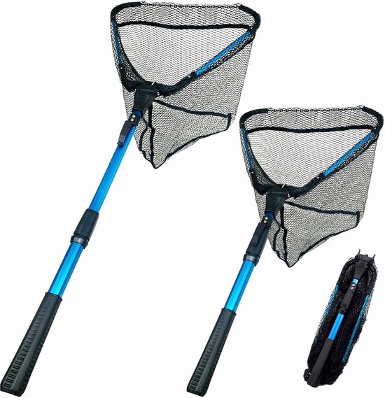Opvouwbaar nylon schepnet met telescoopstang voor vissen vanuit kajak - forel, bas, zalm - eenvoudig vangen en losmaken van Merkloos