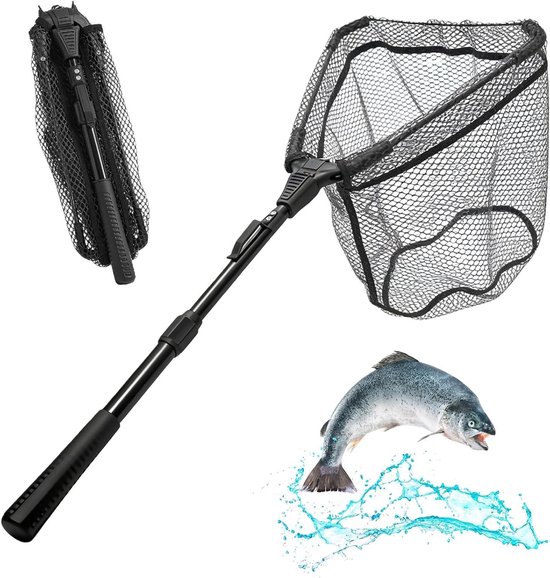 Opvouwbaar schepnet voor vissen met telescoopstang, duurzaam nylon visnet voor het vangen en loslaten van vissen, ideaal voor hengelsport en outdoor activiteiten van Merkloos