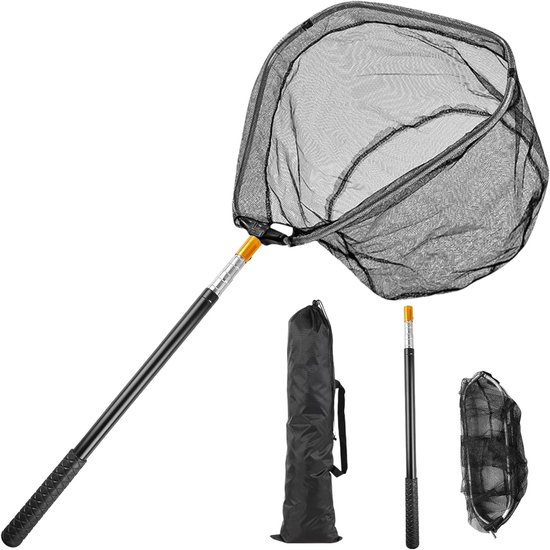 Opvouwbaar telescopisch schepnet van 130 cm voor vissen, verstelbaar visnet, duurzaam nylon, ideaal voor kinderen en volwassenen, visaccessoires en hengelsport