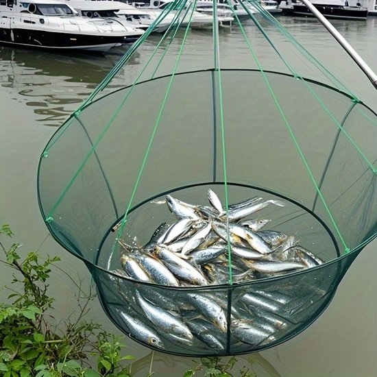 Opvouwbaar Visnet - Groot Draagbaar Leefnet - Hoogwaardig Nylon Gaas - Voor Zeevissen & Zoetwater - Snel Opvouwbaar Ontwerp - Duurzaam & Lichtgewicht van Merkloos