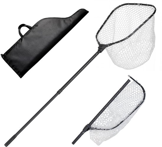 Opvouwbaar visnet - Telescopisch schepnet - Geïntegreerde lengteschaal - 6063 aluminium - Zacht siliconennet - Totale lengte 193 cm - Voor kajak, boot en oever