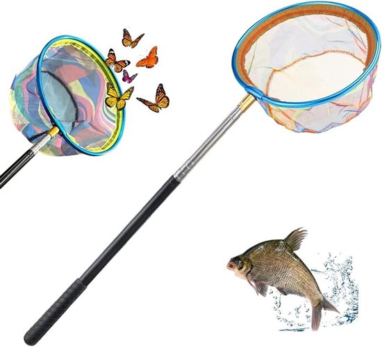 Opvouwbaar visschepnet met telescopische handgreep van 41 cm tot 148 cm, ideaal voor vissen, stranduitjes en buitenactiviteiten, geschikt voor kinderen en volwassenen