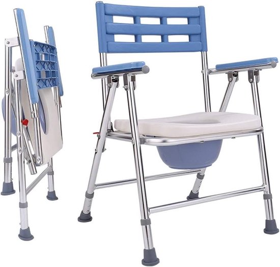 Opvouwbare Commodestoel - Transportstoel Rolstoel - Comfortabel Zitten - Verstelbare Hoogte Pedaal - 150 kg Draaglast - Grijs