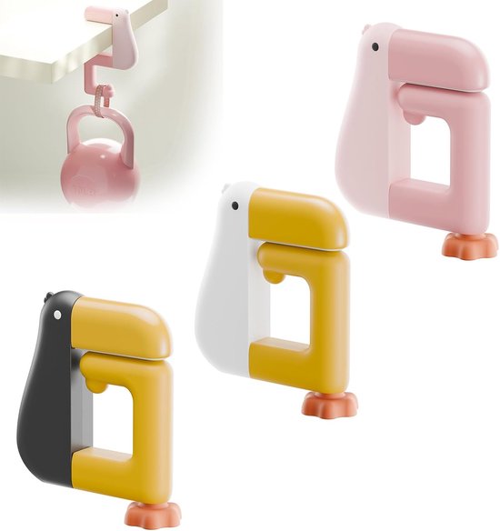 Opvouwbare eendjes bureauhaken - Set van 3 antislip tashangers, geen boren nodig - Perfect voor school en kantoor - Draagbare opbergoplossing van KONYEN