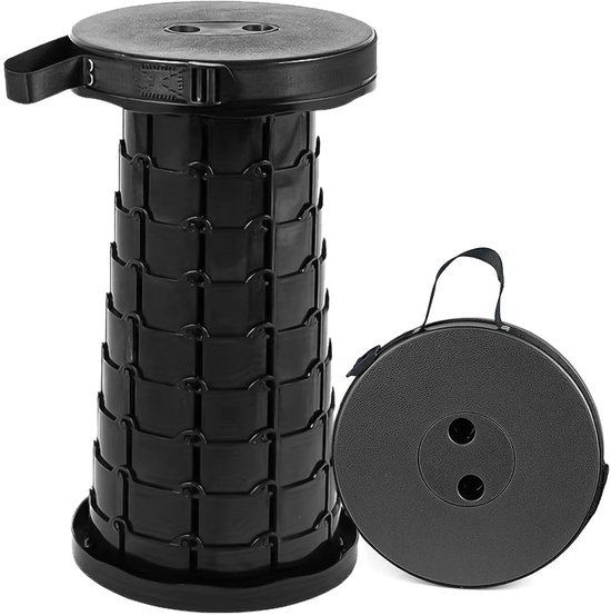 Opvouwbare Kruk -Klapstoel - Festival Kruk - Kamperen - Telescoop Kruk - Krukje - Verstelbare Stoel - Draagbare Kruk - Voetensteun - Tot 45cm - Zwart