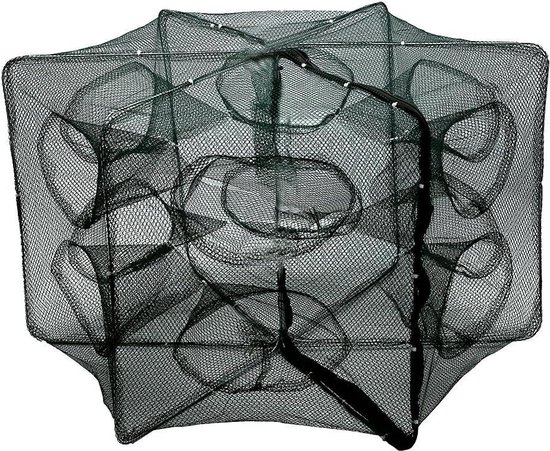 Opvouwbare Visval voor Vis, Garnalen, Minnow en Meer - 6/12 Gaten Automatisch - Draagbare Aas Kooi met Gegoten Mesh Val - Magisch Visnet met Krab en Rivierkreeft Aas -12 Holes van Merkloos