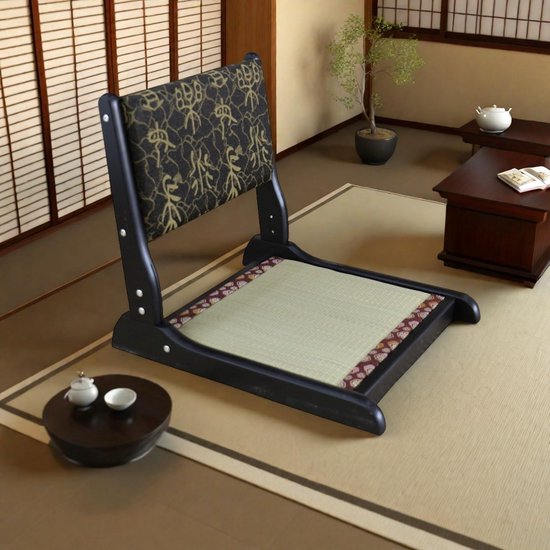 Opvouwbare Vloerstoel - Japanse Zaisu Stoel - Ontspannen Zitten - Massief Houten Constructie - 998 kg Draagvermogen - Natuurlijk Hout