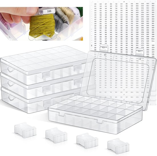 Organiseer je Borduurdraden met 24 Compartimenten en 50 Plastic Spoelen voor Handwerken en Borduren met Stickers