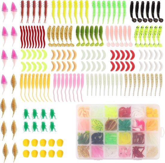 OriGlam 190pcs Fishing Topwater Lures Kits Mixed Lures Fishing Tackle Box, Soft Plastic Fishing Lures Bait Including Soft Worm Shrimp Corn Centipede for Bass Trout Zander Crappie
