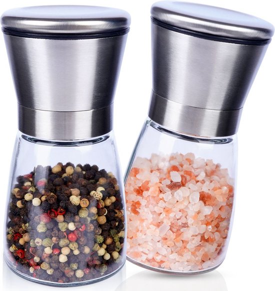 Orion - Glazen Peper- en Zoutmolen Set - 13,5 cm - Keramisch Mechanisme - Handmatig