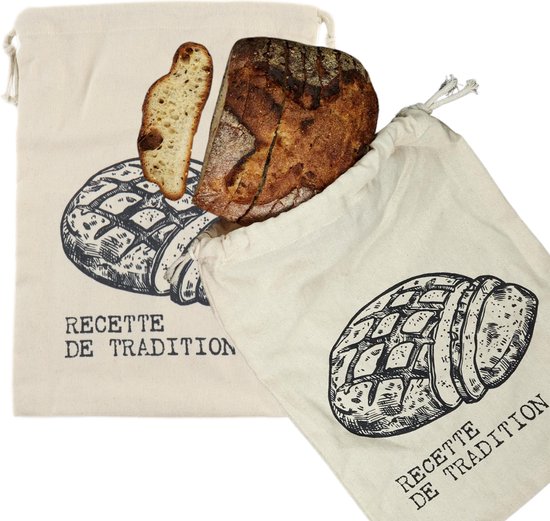 OTIX Herbruikbare Broodzakken - voor Zelfgebakken Brood - 2 stuks - Katoen - Beige - 36x26cm - GRANO