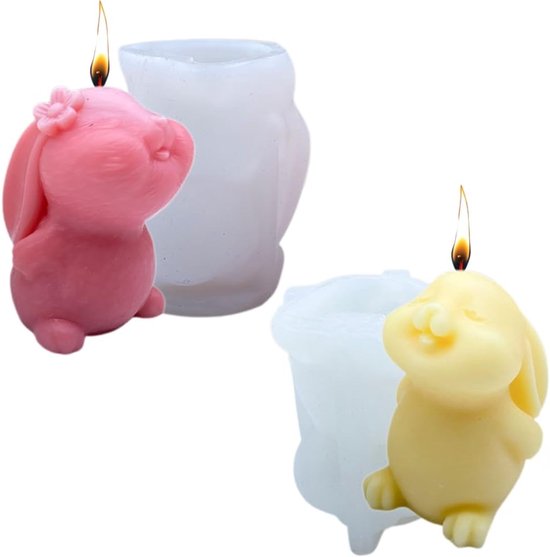 Paashaas 3D – Set van 2 silicone konijnen mallen, schattige Bunny kaarsmal voor geurkaarsen, kaarsen DIY, paasdecoratie, lente decoratie, creatieve cadeaus en hobby projecten