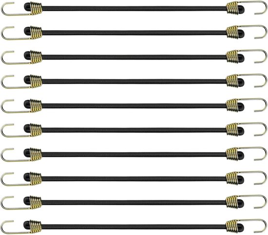 Pack of 10 Elastic Bungee Cords with Hooks, Adjustable 24 cm, Mini Sandow Tarpaulin, Rubber Tarpaulin, Robust Tension - ShopVlot