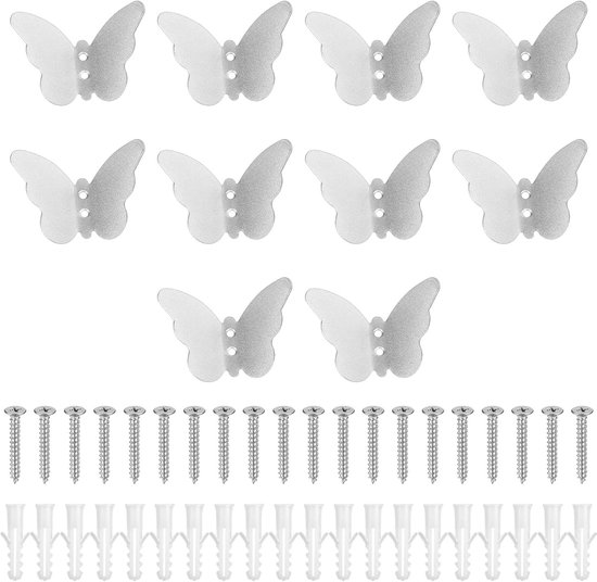 Pack of 10 Wardrobe Hooks Clothes Hooks Wall Hooks Silver Creative Butterfly Hooks Wardrobe Coat Hooks for Coats - ShopVlot