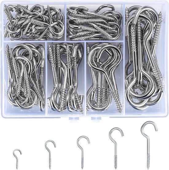 Pack of 115 Screw Hooks, Cup Crochet Screws, Ceiling Hooks, Screw-In Hooks, Wooden Hooks with Wood Thread for Hanging - ShopVlot