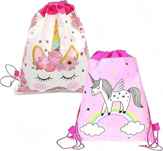 Pack of 2 Unicorn Backpack Kids Swimming Bag Light Pink Drawstring Waterproof Cartoon Bag Drawstring Bag for Children Pool School Camping Travel Outdoor Beach Swimming van Lazapa