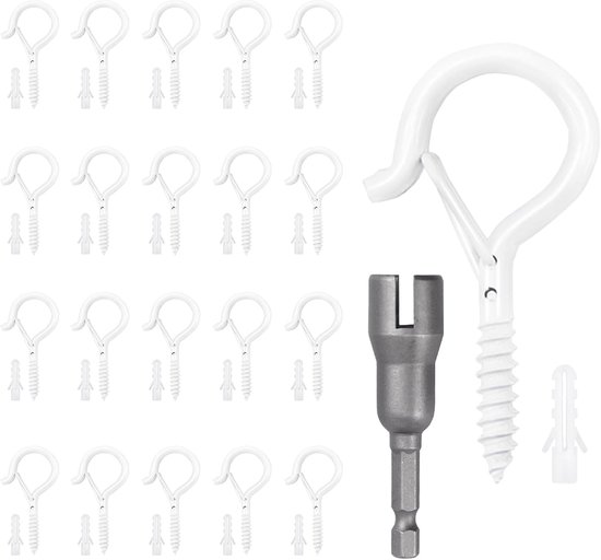 Pack of 20 Hooks for Screws, Hook Screws with Fuse, Screw Hooks White, Screw Hooks Stainless Steel for Hanging Plant - ShopVlot