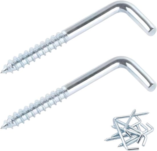 Pack of 20 Screw Hooks, L Shape Hook Screws, L Shaped Hooks, Rectangular Carbon Steel Screws for Hanging Objects - ShopVlot