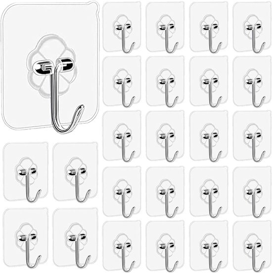 Pack of 25 Adhesive Hooks Transparent Adhesive Hooks Extra Strong Hooks No Drilling Adhesive Hooks for Kitchen - ShopVlot