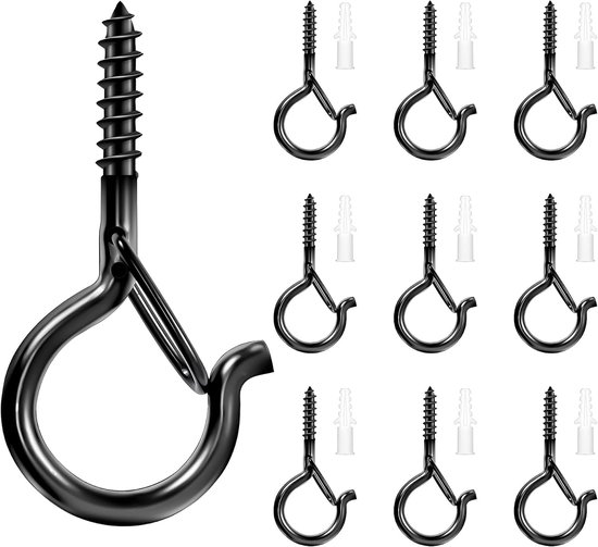 Pack of 30 Screw Hooks, Black Screws Hooks, Stainless Steel Screw Hooks with Fuse with Plug Hook for Fairy Lights - ShopVlot