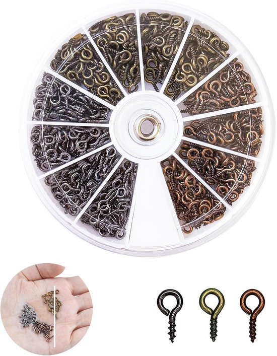 Pack of 600 Screw Hooks, Small Eye Screws, 4 x 8 mm, Mini Eye Screws, Metal Hook Screws, Eyelets for Keychain, DIY - ShopVlot