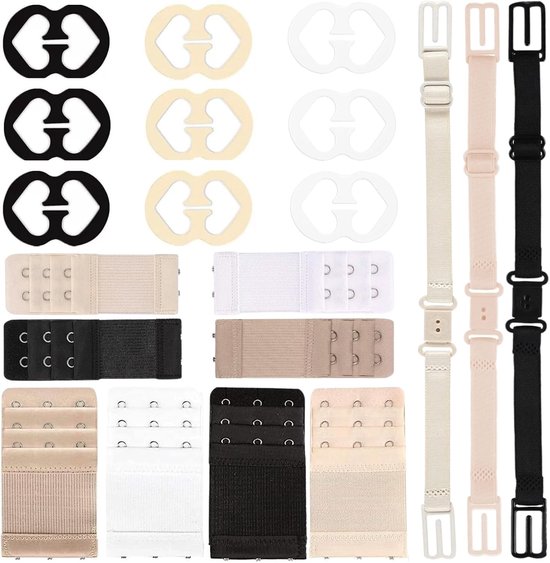 Pack van 20 Bh-verlengstukken met 2 en 3 haken, verstelbare bh-bandjes voor dagelijks gebruik, diverse combinaties en antislip sluitingen voor dames en meisjes