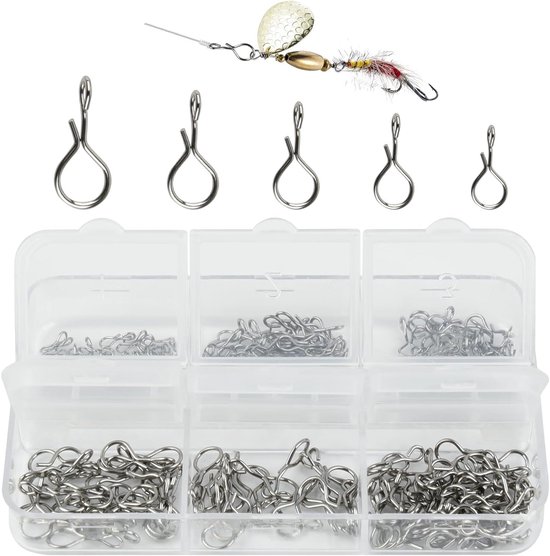 Pack van 200 Rvs Quick Release Vlieg Haak Snaps voor Forel, Snoek en Baars Vissen - Maten XS tot XL van Merkloos