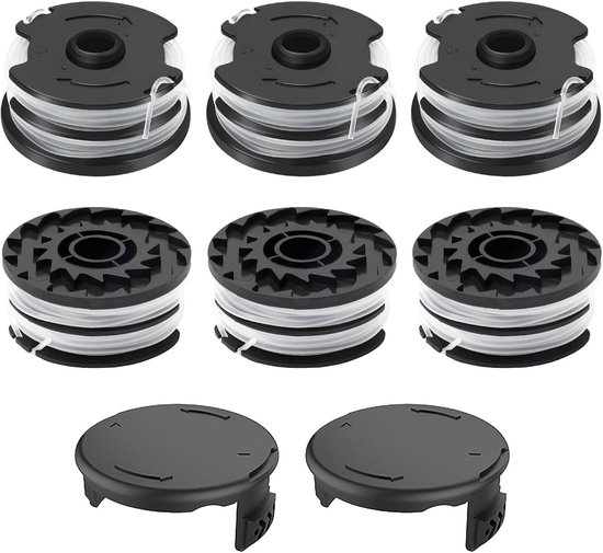 Pack van 6 Vervangende Trimmerdraad Spoelen voor Diverse Tuingereedschappen, Ø 1.6 mm 8.3 m, Inclusief 2 Caps, Ideaal voor Tuinonderhoud en Grastrimmen