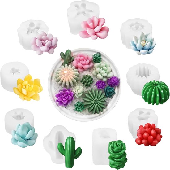 Pakket van 9 siliconen succulent mallen, ideaal voor kaarsen, taartdecoratie, hars, zeep, DIY-ambachten