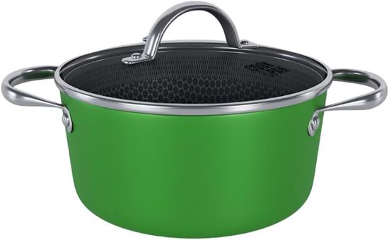 & Pan - Go Green Honey Kookpan met deksel 20 cm - RVS -Geschikt voor alle warmtebronnen, inclusief inductie – PFAS-vrij- Honinggraat 3-Ply -Vaatwasserbestendig -Roestvrij staal- Cool Touch