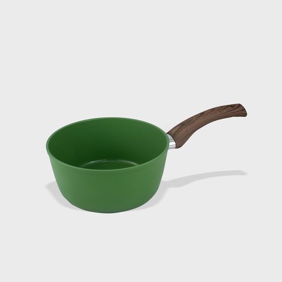 & Pan - Go Green Steelpan met deksel 18 cm -Geschikt voor alle warmtebronnen, inclusief inductie – PFAS-vrij- Keramische Anti-aanbaklaag -Vaatwasserbestendig -Aluminium- Cool Touch Handvat -Groen