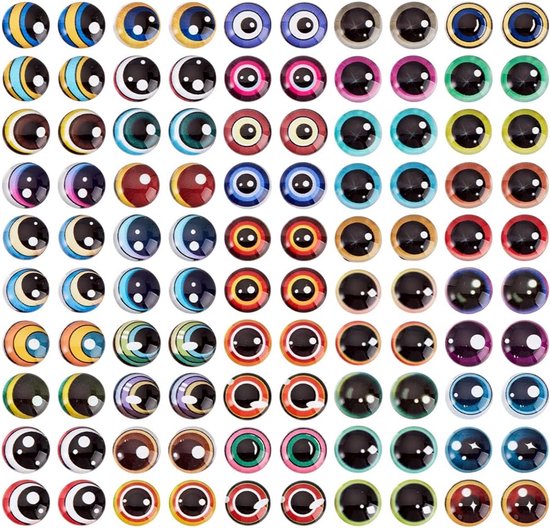PandaHall 100 stks 50 Stijlen Glas Cabochon Ogen Dragon Eyes Diverse Kleuren Oog Ronde Glazen Ogen Dieren, 12mm/0.47inch Ambachten Cabochons voor Klei Maken Sculpturen Rekwisieten DIY Sieraden