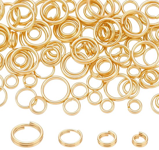 PandaHall 100 stuks 24K vergulde splitringen, gouden dubbele springringen 4/5/6/8mm dubbele lus sleutelhanger kleine messing verbindingsring voor hangers sleutelhangers sieraden maken knutselen