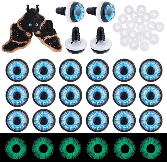PandaHall 20 stks 12mm Glow in The Dark Craft Veiligheid Ogen Dragon Eye Cabochon Diepblauw Lichtgevend Gehaakte Oog met 20 stks Wasmachines voor Gehaakte Knuffel Hagedis Snake Halloween Decor