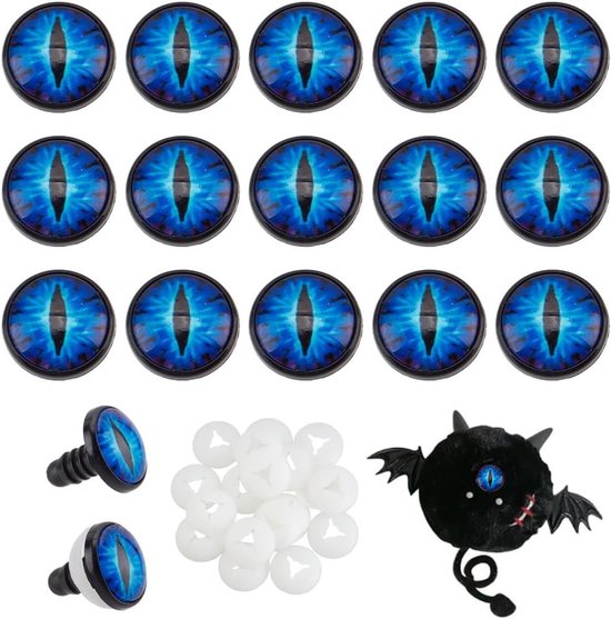 PandaHall 24 sets Glow in The Dark Veiligheid Ogen, 18mm Lichtgevende Plastic Veiligheid Craft Eye Dragon Eye Haak Ogen Blauw Oog Cabochons Veiligheid Oog met ringen voor Gehaakte Knuffel Teddybeer