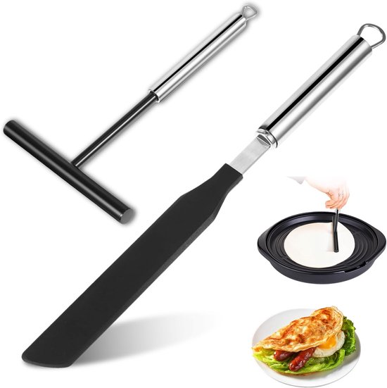 Pannenkoekenverdeler en spatel, 2 stuks deegverdeler voor pannenkoeken, roestvrij staal, pannenkoeken of crêpedeeg, thuis, keuken, koken, bakgereedschap