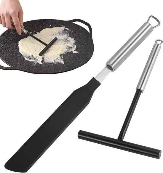 Pannenkoekenverdeler en spatel - deegverdeler spatel voor crêpes maker - roestvrij staal en siliconen bakgereedschap voor thuis keuken bakken koken
