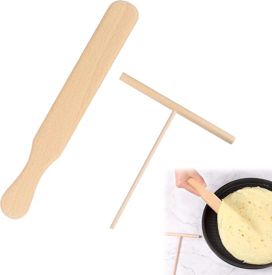 Pannenkoekenverdelers en Spatel Set 2 Stuks T Vormige Pannenkoeken,Pannenspatel Voor Deeg,Houten Spatel in T Vorm,Pannenkoekenspatel Van Hout,Gereedschap Voor Het Maken Van Crêpes