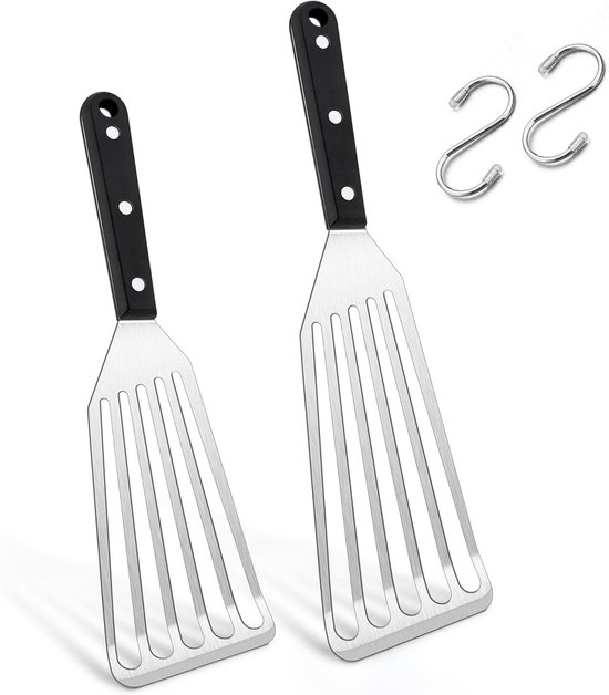pannenwender roestvrij staal, set van 2 hittebestendige grillspatels, viswender voor keuken, braden, keren, pannenwender metaal geschikt als cadeau, vastgelaste greep & vaatwasmachinebestendig