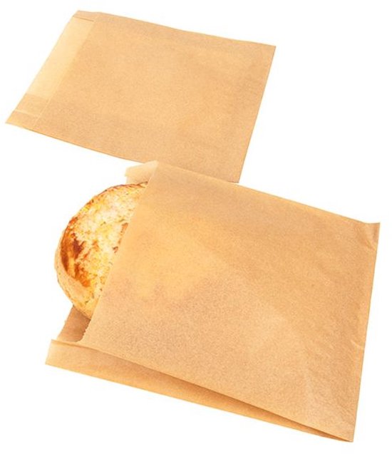 Papieren vetvrije zakken Kraft 15,2x2,9x16,5cm (100 Stuks)